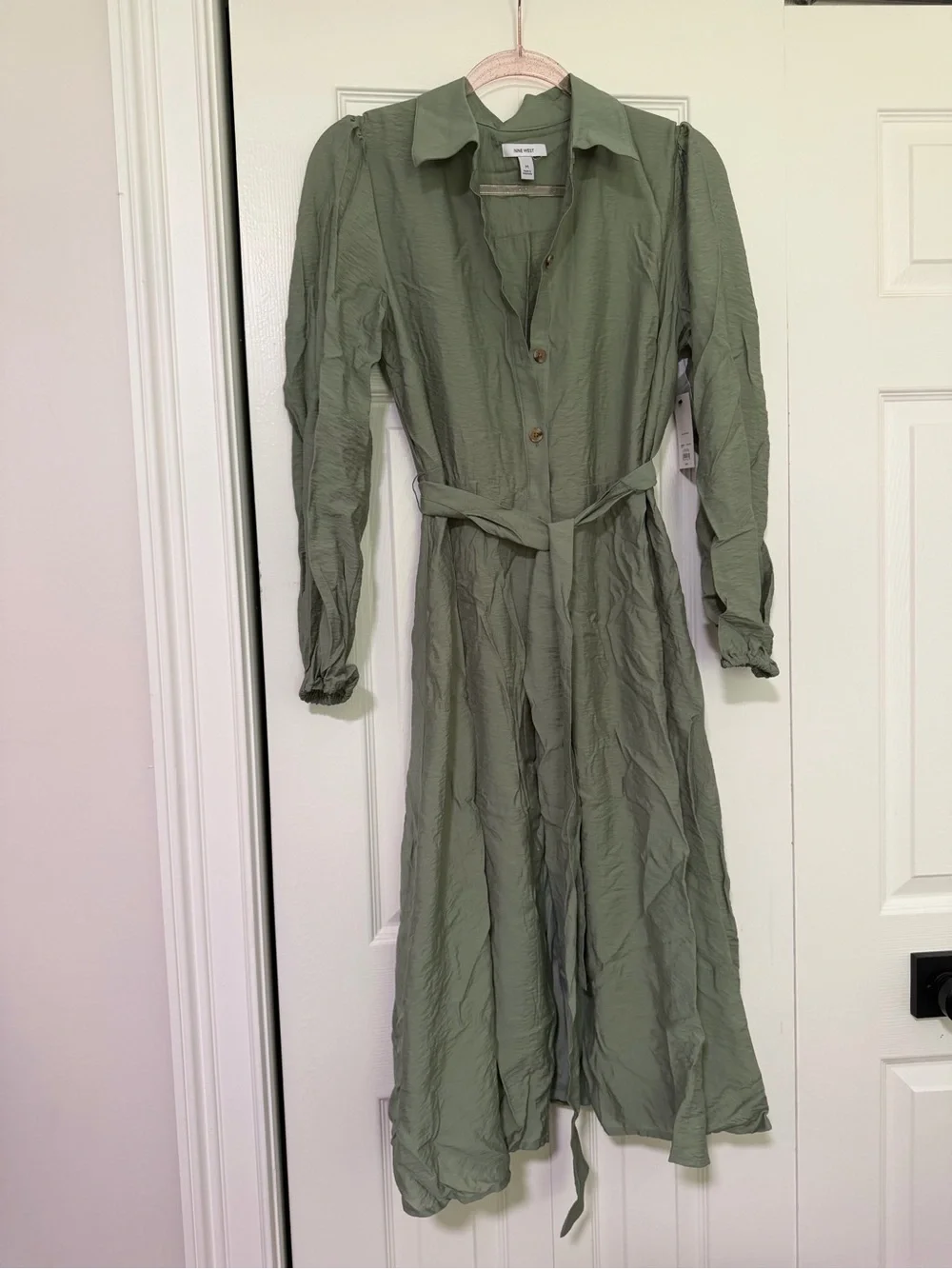 Nine West Olive Green Button-Front Midi Shirt Dress - Picture 1 of 3